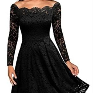 MISS MAY RETRO Lace off the shoulder dress BLACK